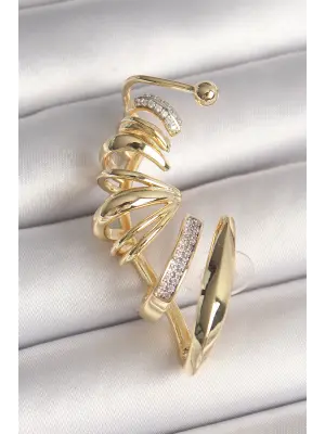 Pirinç Gold Renk Zirkon Taşlı Kıkırdak Küpe
