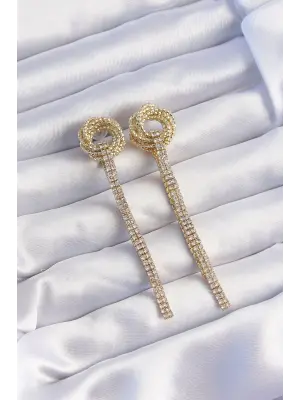  Altın Zirkon Taşlı Kıvrım Detay Sallantılı Küpe