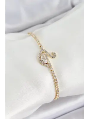 Pirinç Gold Renk Zirkon Taşlı Kuğu Model Kadın Bileklik