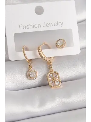  Altın Zirkon Taşlı Kutup Yıldızı Detay Çelik Küpe