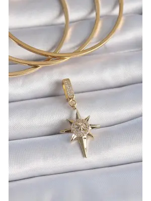 Pirinç Gold Renk Zirkon Taşlı Kutup Yıldızı Model Ajda Charm
