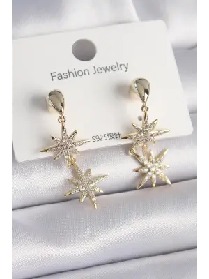  Altın Zirkon Taşlı Kutup Yıldızı Model Çelik Küpe