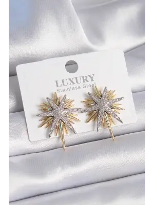  Altın Zirkon Taşlı Kutup Yıldızı Model Çelik Küpe