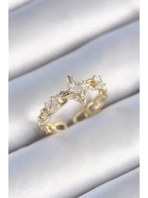  Altın Zirkon Taşlı Kutup Yıldızı Zincir Kordon Model Çelik Yüzük