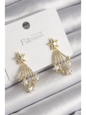  Altın Zirkon Taşlı Kuyruklu Yıldız Model Çelik Küpe