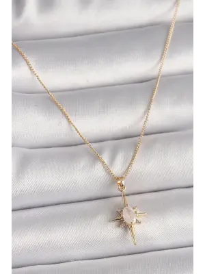Pirinç Altın  Zirkon Taşlı Kuzey Yıldızı Model  Çelik Kolye