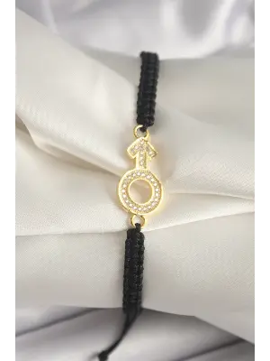 Pirinç Gold Renk Zirkon Taşlı Mars Figür Asansörlü Makrome Model Kadın Bileklik