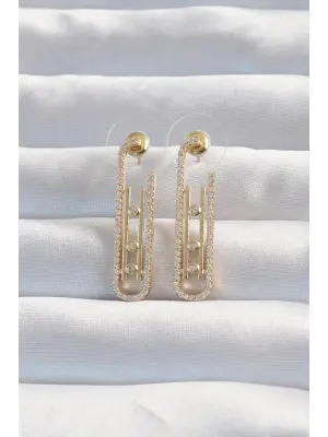  Altın Zirkon Taşlı Messika Küpe