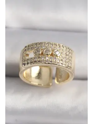  Altın Zirkon Taşlı Messika Model Ayarlanabilir Çelik Yüzük
