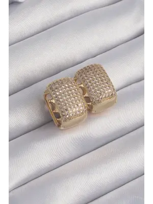  Altın Zirkon Taşlı Minimal Halka Küpe