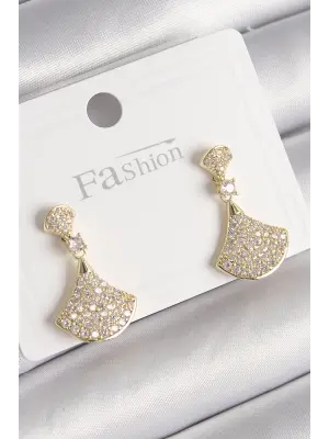  Altın Zirkon Taşlı Motif Model Çelik Küpe