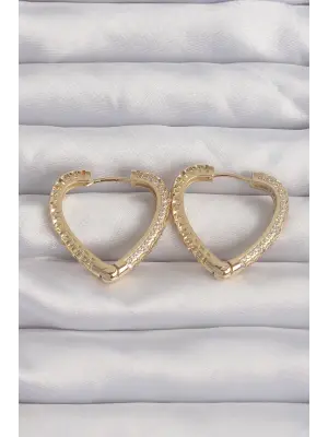  Altın Zirkon Taşlı Motifli Kalp Küpe