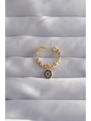  Altın Zirkon Taşlı Nazar Boncuk Model Ayarlamalı Yüzük