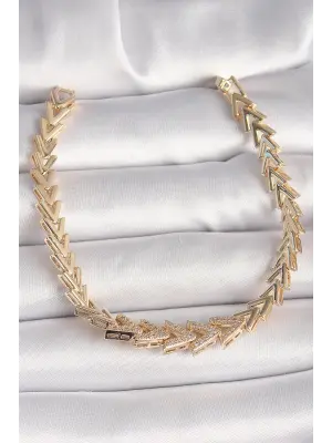 Pirinç Gold Renk Zirkon Taşlı Ok Model Kadın Bileklik