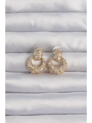  Altın Zirkon Taşlı Oval Form Küpe