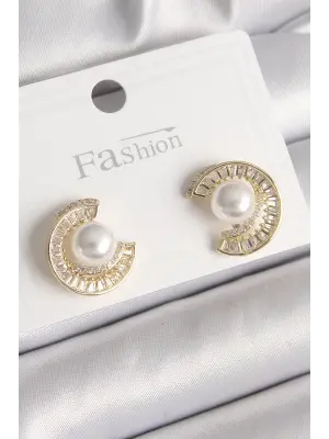  Altın Zirkon Taşlı Salyangoz Model İnci Detay Çelik Küpe