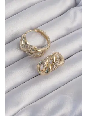  Altın Zirkon Taşlı Samanyolu Küpe