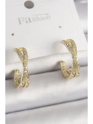  Altın Zirkon Taşlı Sarmal Halka Model Çelik Küpe