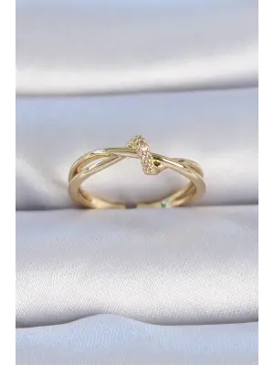  Altın Zirkon Taşlı Sarmal Model Çelik Yüzük