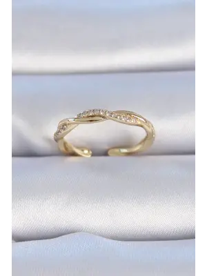  Altın Zirkon Taşlı Sarmal Model Çelik Yüzük