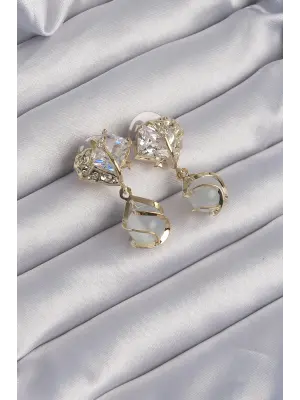  Altın Zirkon Taşlı Sedefli Küre Tasarımlı Küpe