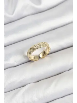 Pirinç Gold Renk Zirkon Taşlı Sırım Kadın Yüzük