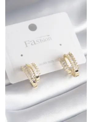  Altın Zirkon Taşlı Su Yolu Model Çelik Küpe