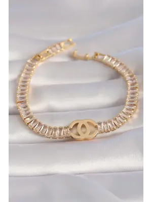 Pirinç Gold Renk Zirkon Taşlı Su Yolu Model VIP Seri Kadın Bileklik