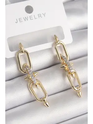  Altın Zirkon Taşlı Tiffany Model Çelik Küpe