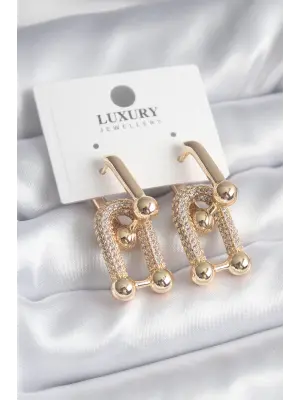  Altın Zirkon Taşlı Tiffany Model VIP Seri Çelik Küpe