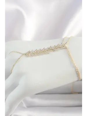 Pirinç Gold Renk Zirkon Taşlı V Model Kadın Şahmeran