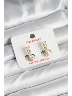 Pirinç Gold Renk Zirkon Taşlı Vintage Kadın Küpe