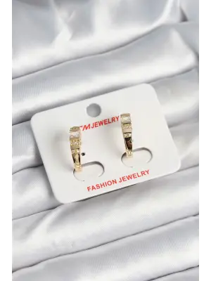 Pirinç Gold Renk Zirkon Taşlı Vintage Kadın Küpe