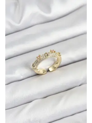 Pirinç Gold Renk Zirkon Taşlı Vintage Kadın Yüzük