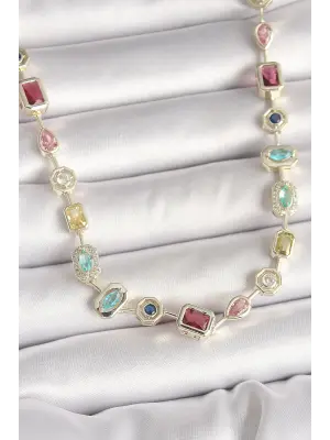 Pirinç Gold Renk Zirkon Taşlı VIP Seri Kadın Kolye