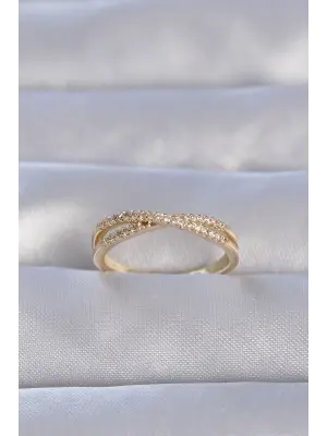  Altın Zirkon Taşlı X Model Ayarlanabilir Yüzük