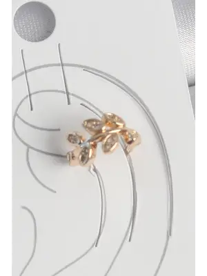 Pirinç Gold Renk Zirkon Taşlı Yaprak Model Kadın Kıkırdak Küpe