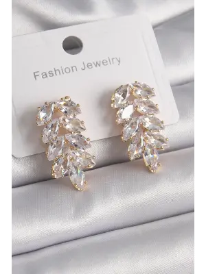  Altın Zirkon Taşlı Yaprak Model Çelik Küpe