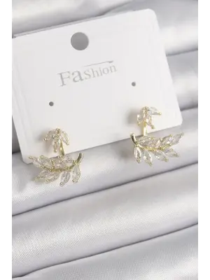  Altın Zirkon Taşlı Yaprak Model Çelik Küpe