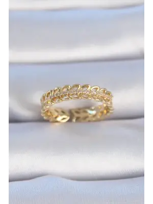  Altın Zirkon Taşlı Yaprak Model Çelik Yüzük