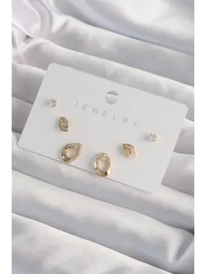  Altın Zirkon Taşlı Yaprak Model Küpe Seti