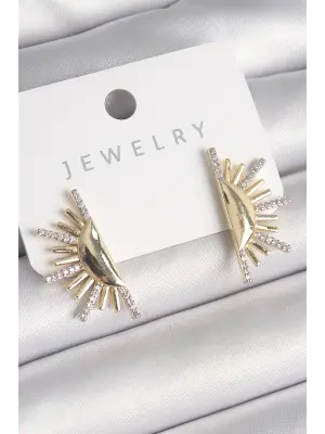  Altın Zirkon Taşlı Yarım Güneş Model Çelik Küpe