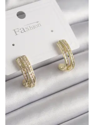  Altın Zirkon Taşlı Yarım Halka Model Çelik Küpe