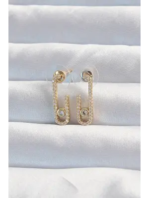  Altın Zirkon Taşlı Yarım Messika Küpe