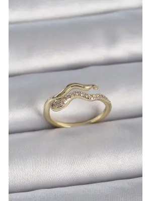  Altın Zirkon Taşlı Yılan Ayarlanabilir Model Çelik Yüzük