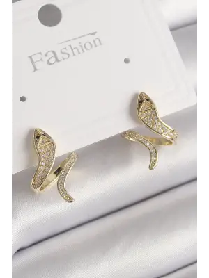  Altın Zirkon Taşlı Yılan Model Çelik Küpe