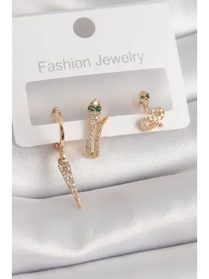  Altın Zirkon Taşlı Yılan Model Çelik Küpe