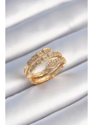  Altın Zirkon Taşlı Yılan Model Çelik Yüzük