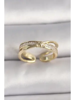  Altın Zirkon Taşlı Yıldız Detaylı Ayarlanabilir Çelik Yüzük