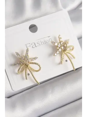  Altın Zirkon Taşlı Yıldız Düğüm Model Çelik Küpe